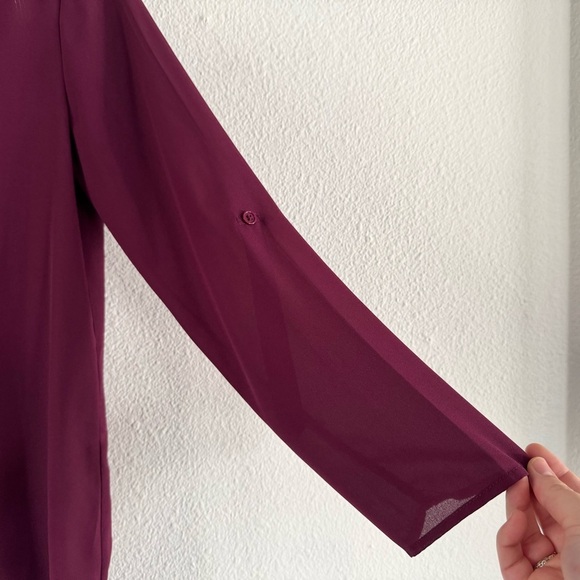 Half Zip Roll Tab Blouse Rioja Wine Zac & Rachel Petite Medium Style GT82LMQP7 - Picture 5 of 10